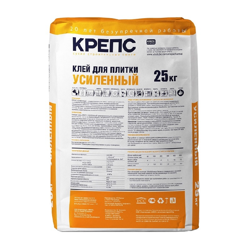 Клей для плитки Крепс Усиленный (25 кг)