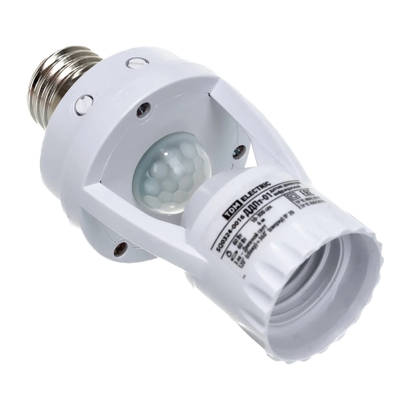 Датчик движения в патрон E27 d=6 м, 60Вт, 3-2000 Лк, 10-300с