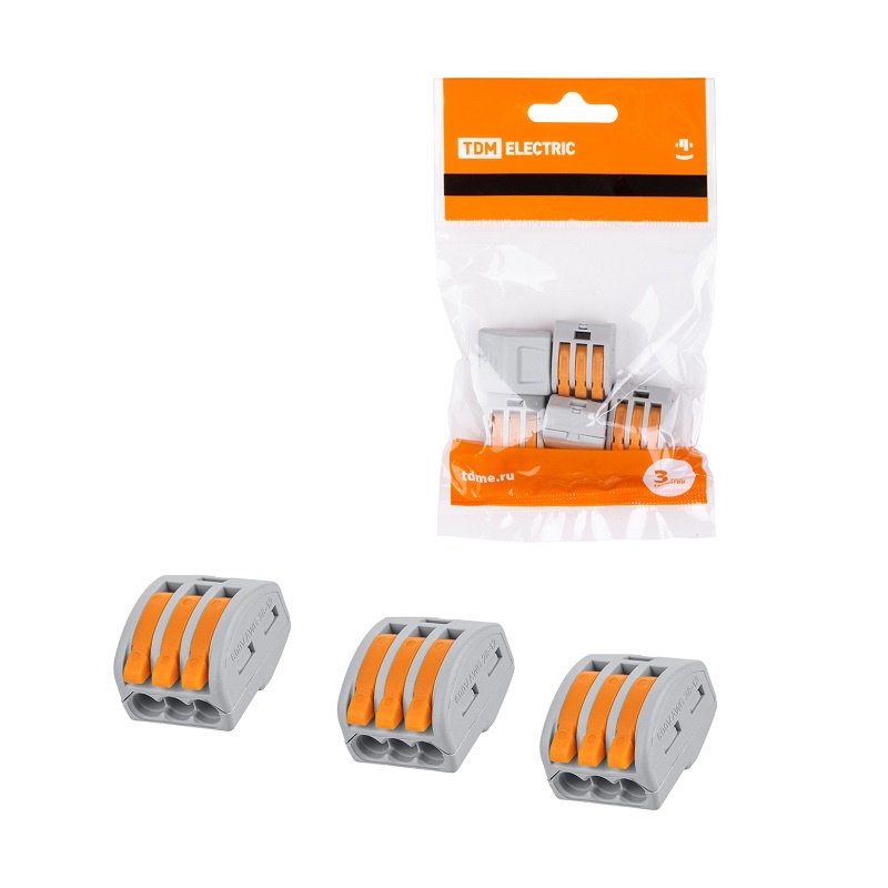 Клемма с рычажком 413 без пасты, 3 провода 0,1-2,5 мм2 (5 шт.)