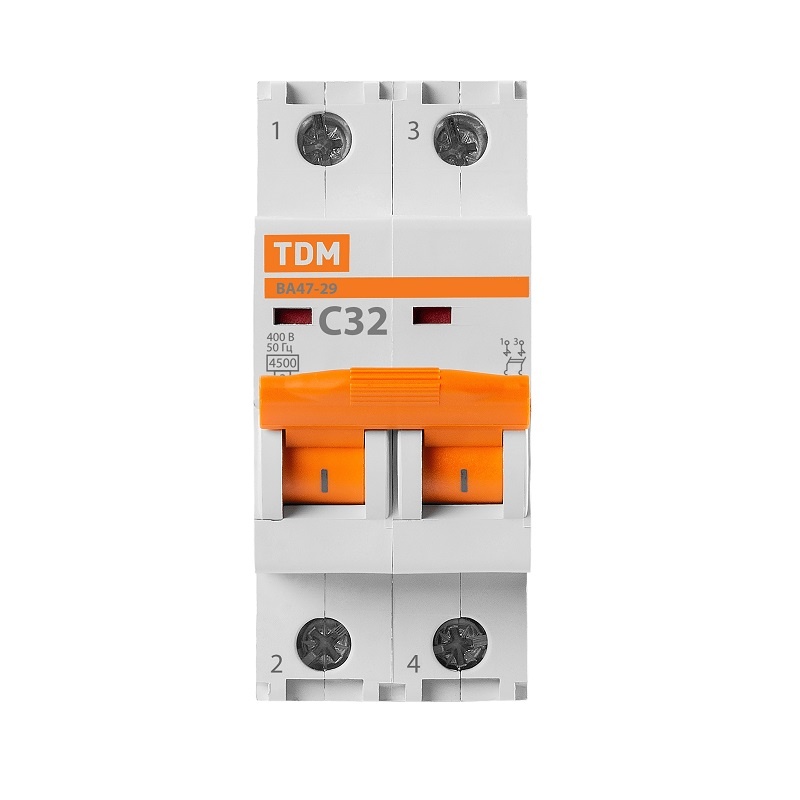 Выключатель автоматический TDM ВА 47-29, 4,5кА, С 32А, 2П