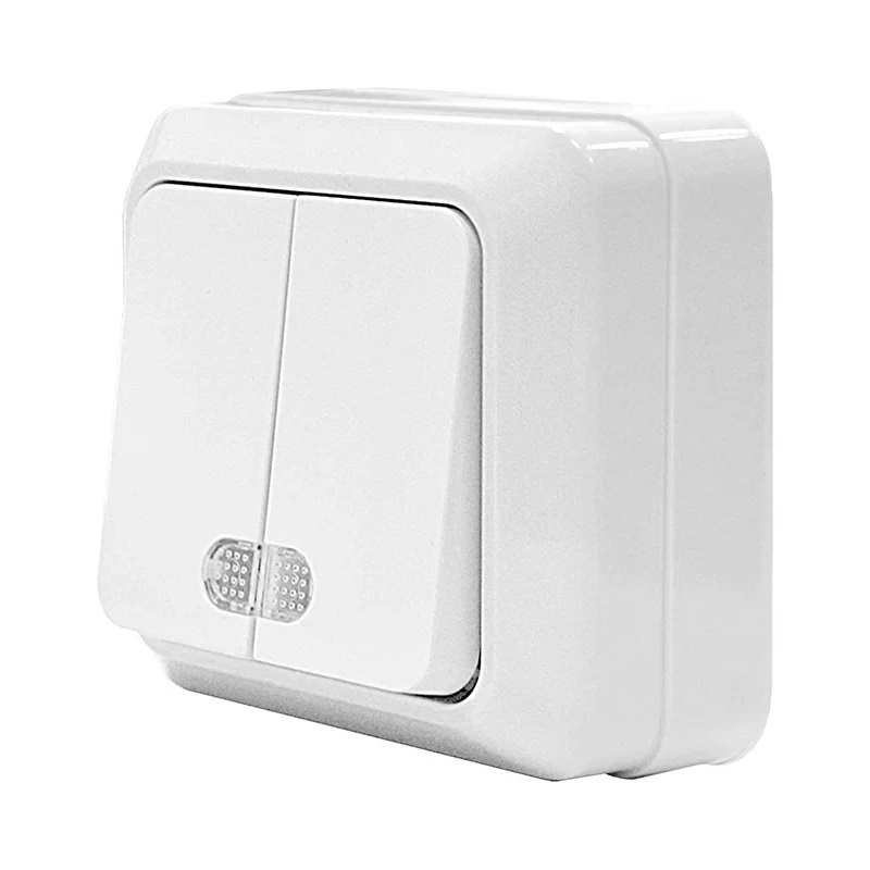 Выключатель о/у Олимп О0123, 2 клавиши, с/инд, IP20, белый