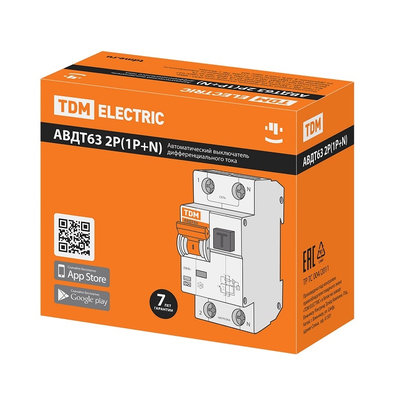 Автомат дифференциальный TDM АВДТ 63 6 кА, С 40А, 30 мА, тип А, 1P+N