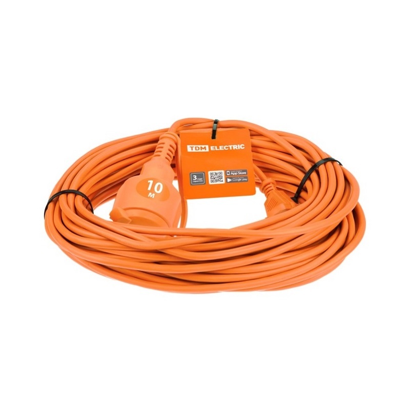 Удлинитель силовой TDM Electric 1 гнездо, ПВС 2х1, 2200Вт, 10А, б/з, IP44, 10 м