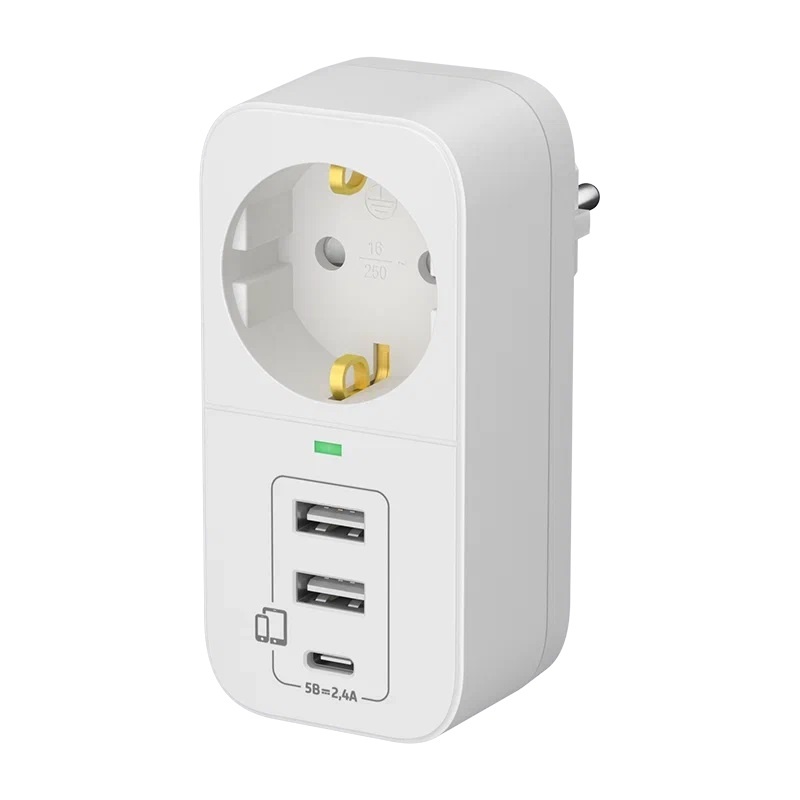 Разветвитель Фотон AM 16-1E-USB/A2C1, 1 гнездо, с/з, 16А + 3хUSB 2.4А, белый