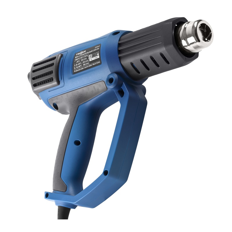 Фен строительный сетевой Trigger 20062, 2 кВт 50-650°, ЖК дисплей 4 насадки, L кабеля=3 м, кейс