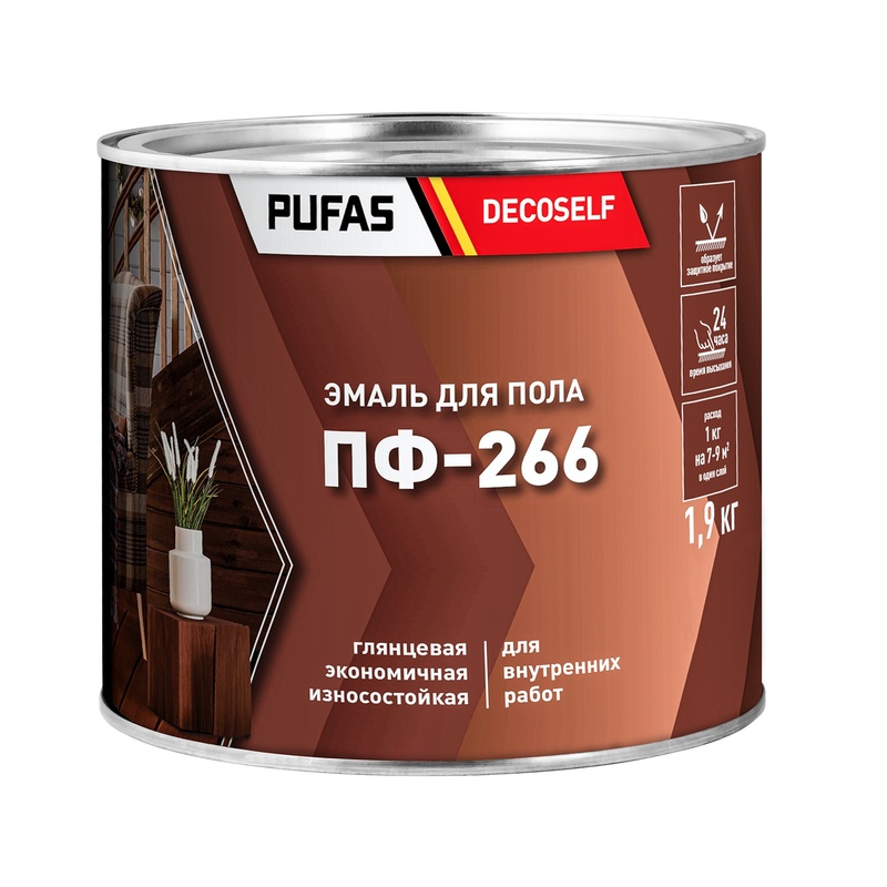 Эмаль для пола Pufas Decoself ПФ-266 жёлто-коричневая (1,9 кг)
