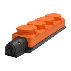 Розетка 4 гнезда, 2Р+РЕ, 16 А, 230 В, IP44, каучук, оранжевая